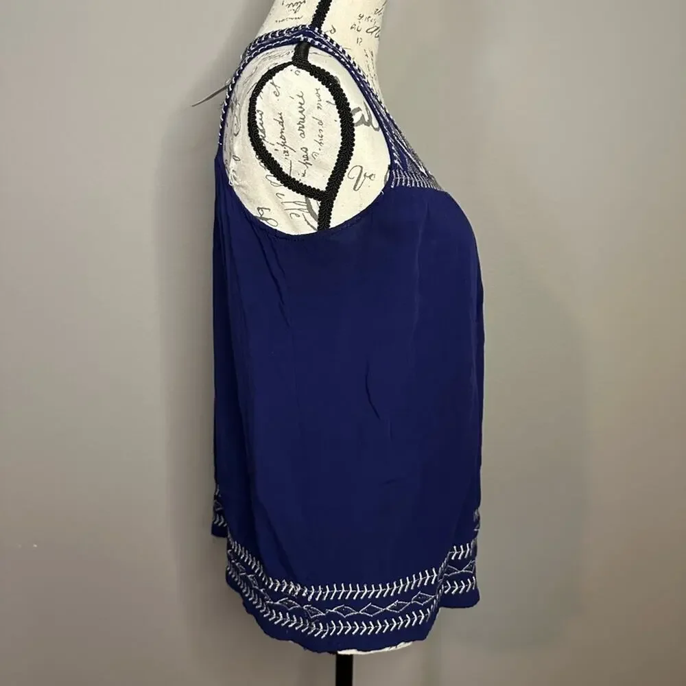 Simply Irresistible V-Neck Sleeveless Blouse Blue and Silver Size Small